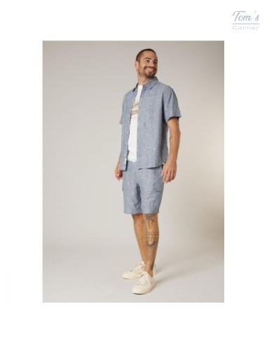 Chemise Lin Bleu Denim Manches Courtes — Deeluxe