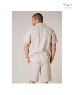 Chemise Lin Viscose Beige Homme — Deeluxe 2
